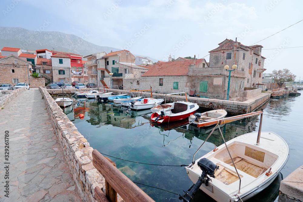 Kastel coast in Dalmatia,Croatia. A famous tourist destination on the Adriatic sea. Old town and marina.