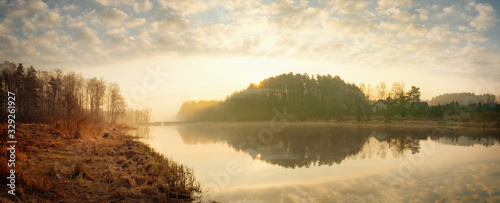Dawn on the lake near the village of Yukhnovka, Minsk