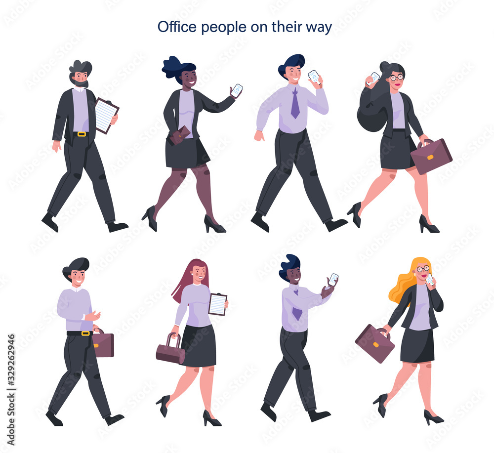 Obraz premium Set of young businesspeople on their way. Female and male