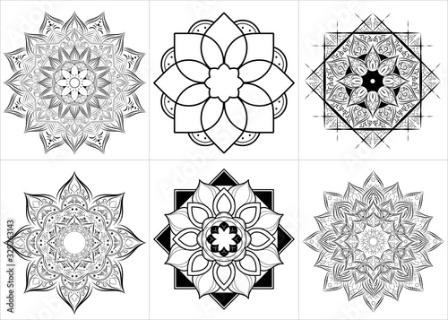 Set of mandala with floral ornament pattern,Vector mandala relaxation patterns unique design with nature style, Hand drawn pattern,Mandala template for page decoration cards, book, logos
