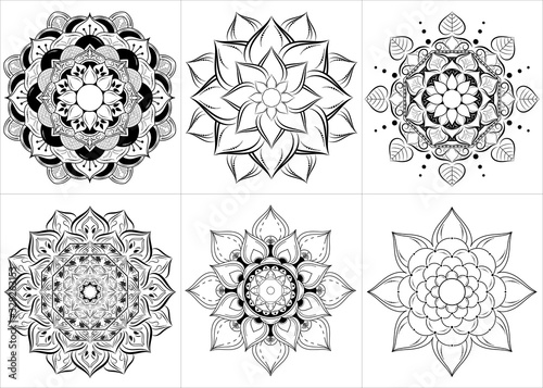 Set of mandala with floral ornament pattern,Vector mandala relaxation patterns unique design with nature style, Hand drawn pattern,Mandala template for page decoration cards, book, logos