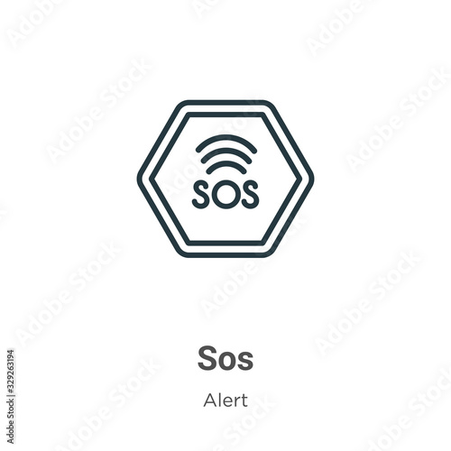 Sos outline vector icon. Thin line black sos icon, flat vector simple element illustration from editable alert concept isolated stroke on white background