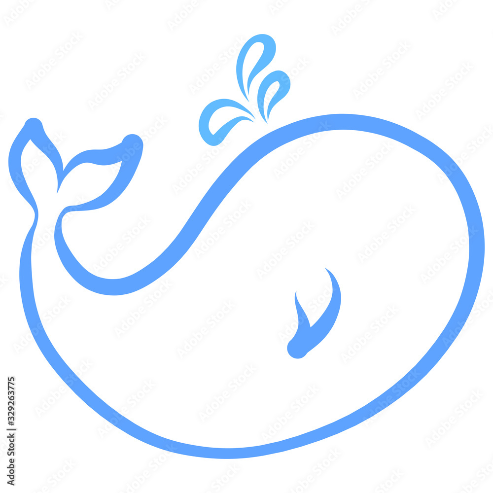 funny chubby whale with a fountain, blue outline funny chubby whale with a fountain, blue outline