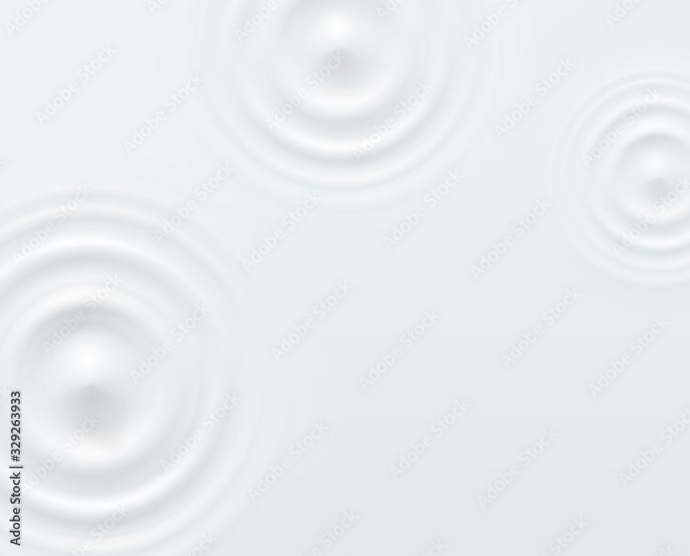 Milk circle ripples, splash water waves from drop top view on white background. Vector cosmetic cream, shampoo, milky product or yogurt swirl round texture surface template..