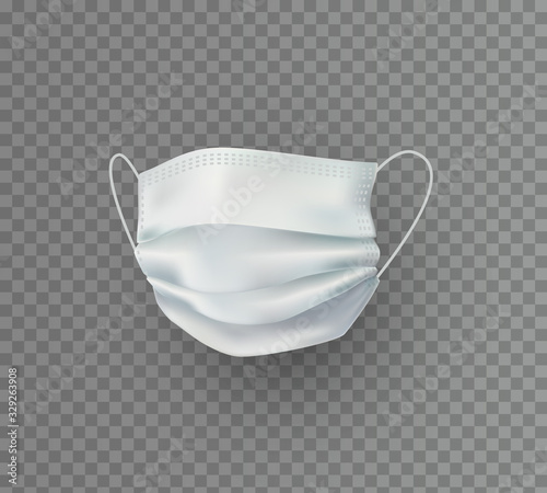 Mask isolated on transparent background. Vector white medical doctor, surgical, safety breathing element mockup. 3d virus, dust or pollution air face protection..