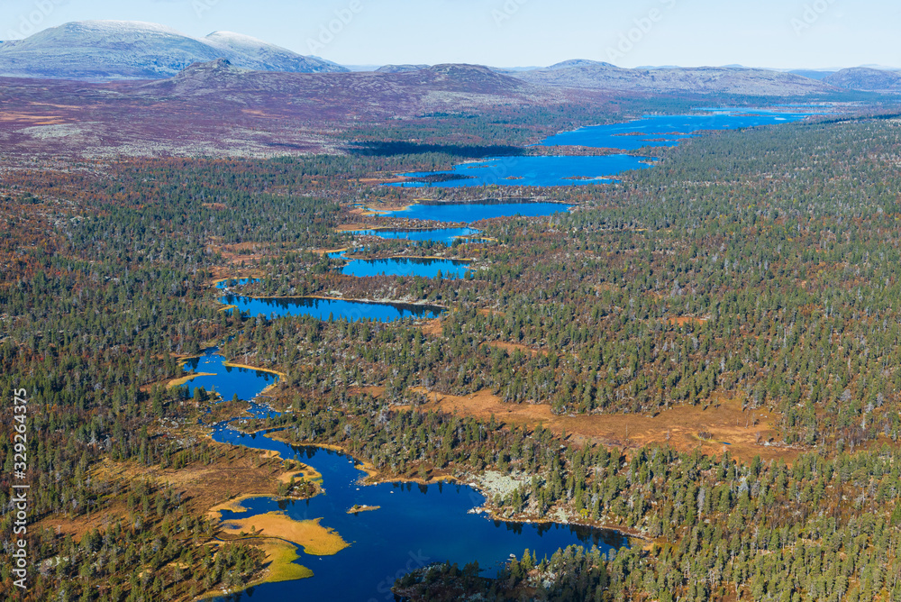 Aerial view of forests and lakes, Dalarna, Sweden