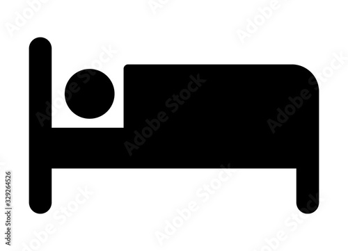 Hotel or motel with person sleeping on bed flat vector icon for apps and websites