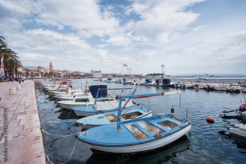 Travel by Croatia. Beautiful landscape with Split Old Town on sea shore.