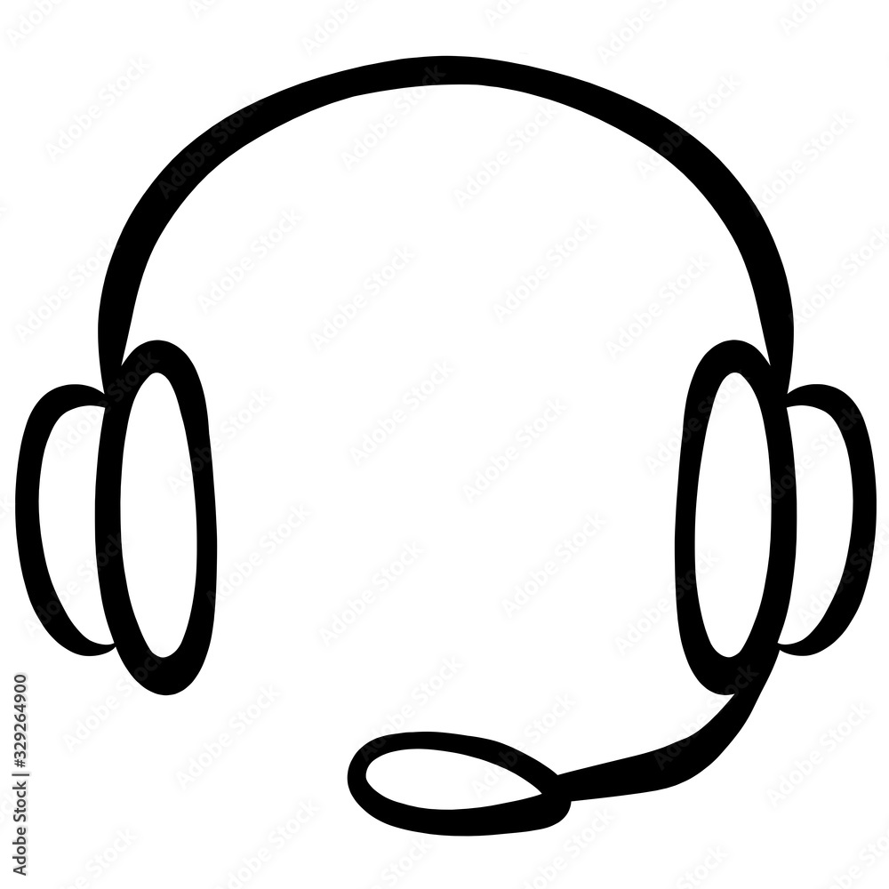 headphones with a microphone, black contour on a white background headphones with a microphone, black contour on a white background