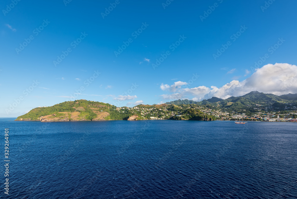 Landscape of the tropical caribbean island of Saint Vincent, Saint-Vincent and the Grenadines