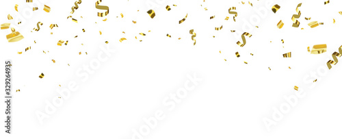 Celebration background template with confetti gold ribbons. luxury greeting rich card.