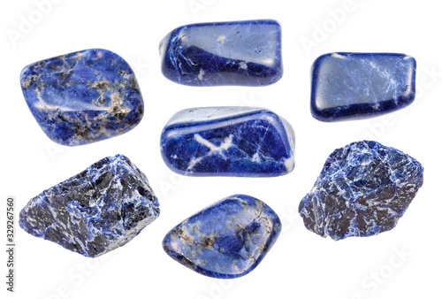 set of various Sodalite gemstones isolated
