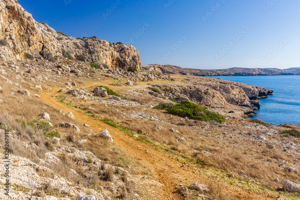 View of turquoise water beach in Aiya Napa, Cyprus. Ayia Napa coastline.