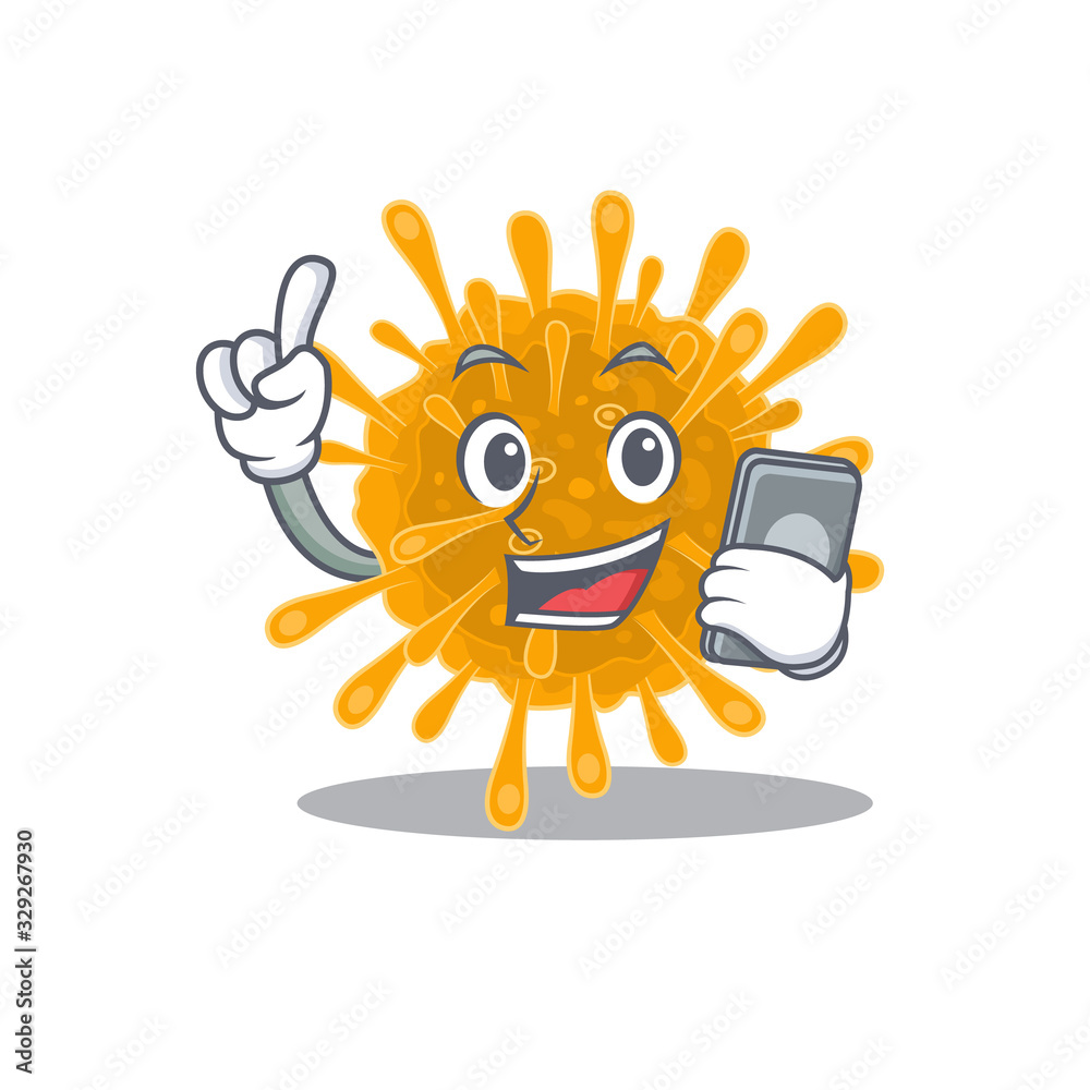 Mascot design of coronaviruses speaking on phone