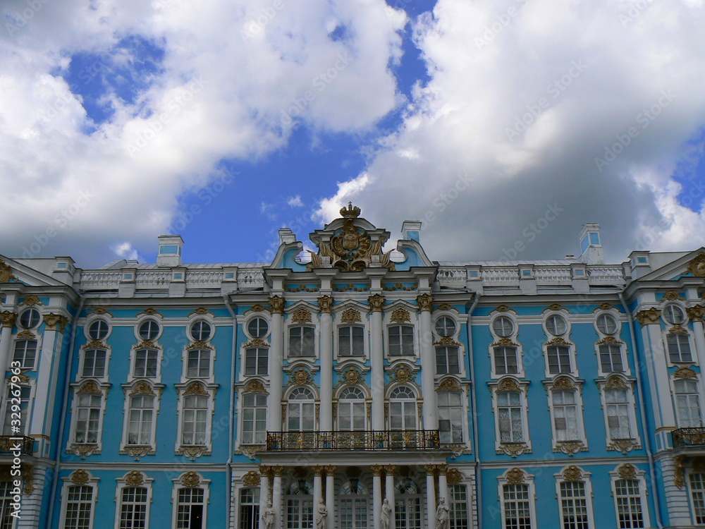 The exterior of the magnificent Catherine Palace at Tsarskoe Selo near St Petersburg, Russia