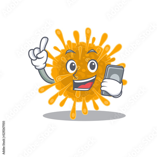Mascot design of coronaviruses speaking on phone