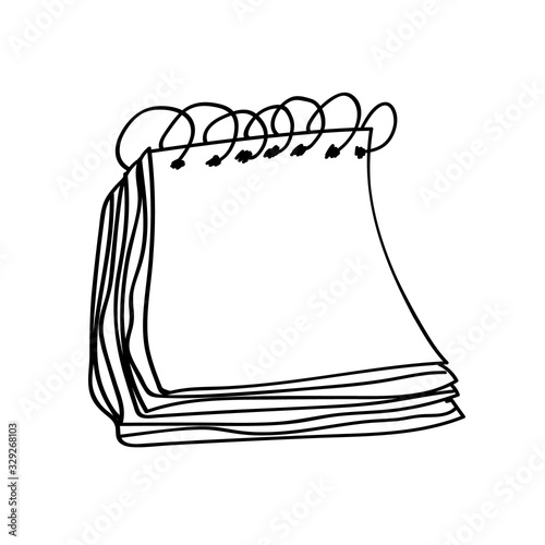 Blank spiral notepad in a deliberately childish style. Imitation child drawing. Notebook isolated on white background. Sketch, painting felt-tip pen, marker. Kid painted handmade. Vector illustration