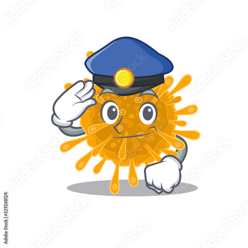 A picture of coronaviruses performed as a Police officer