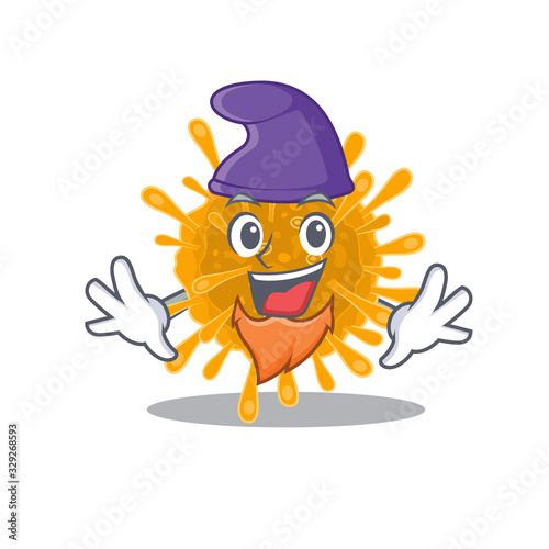 Cute and funny coronaviruses cartoon character dressed as an Elf