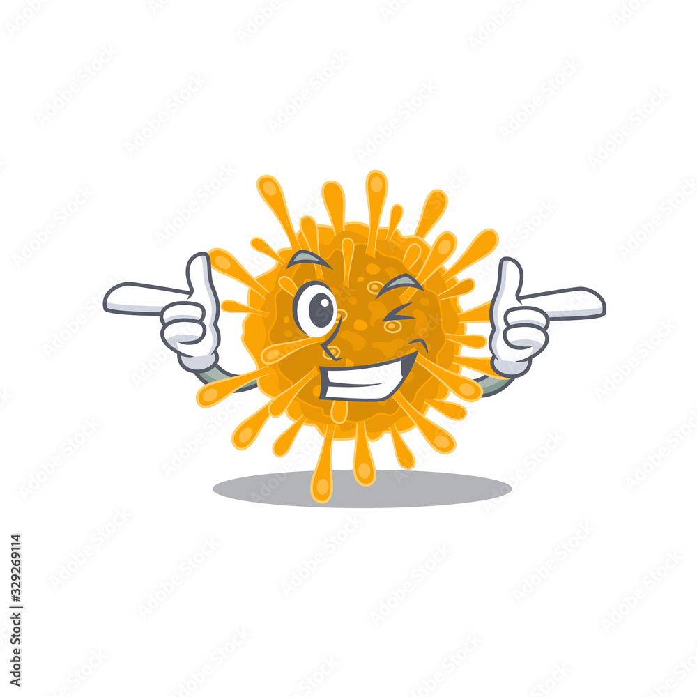 Smiley coronaviruses cartoon design style showing wink eye
