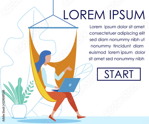 Faceless Woman Office Worker Character Working on Laptop or Having Video Conference, Online Meeting with Business Partners. Freelancer at Work. Invitation Banner with Ad Text. Vector Flat illustration