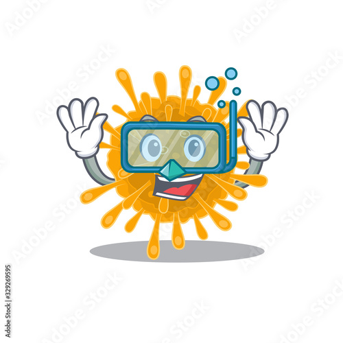 A cartoon picture featuring coronaviruses wearing Diving glasses