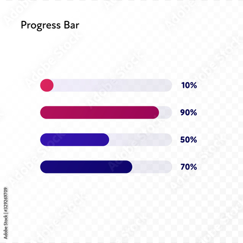 Infographic design element collection. Vector flat color illustration. Progress bar isolated on white to transparent background. Design for ui, scientific poster, marketing, presentation.