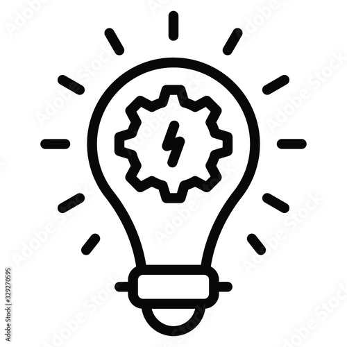 Electricity Power Sector Idea Concept. Creative Energy Saver Light Bulb on white background. Lamp Cogwheel inside charge sign vector icon design photo