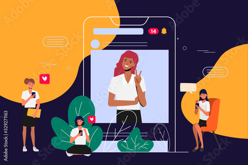 Scholar student in collage with social media concept.