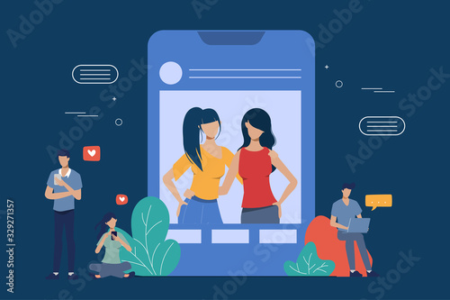 People using mobile phone for social media network communication background. Online community people.