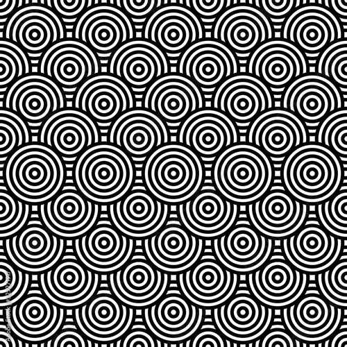 Black and white geometric circle impossible background seamless pattern. Round vector illustration for greeting cards, cover, flyer, wallpaper. Abstract texture ornament design, repeating tiles