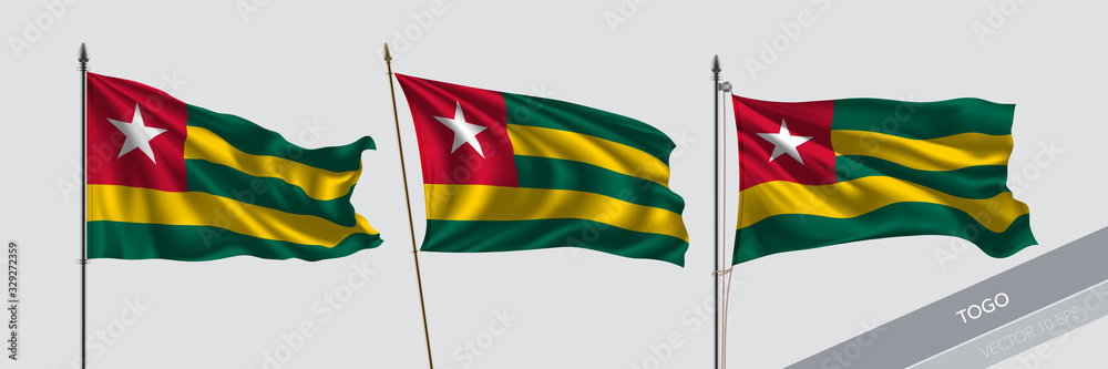 Set of Togo waving flag on isolated background vector illustration Set of Togo waving flag on isolated background vector illustration