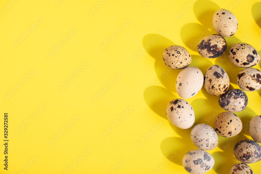 Bright yellow easter background with eggs. Text spase