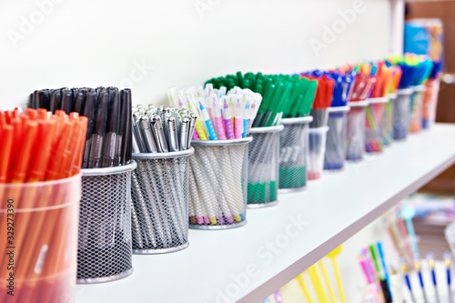 Colored pens in shop