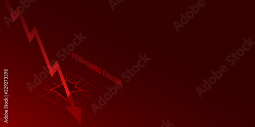 Down red arrow graph crash to ground isometric economic crisis illustration with copy space