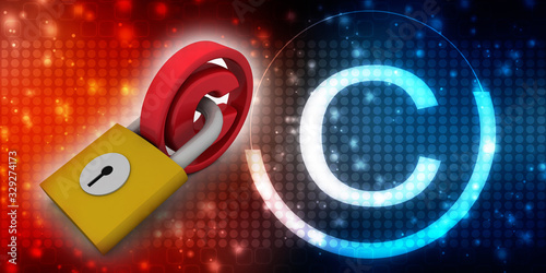 Foto 3d illustration copyright symbol concept with lock