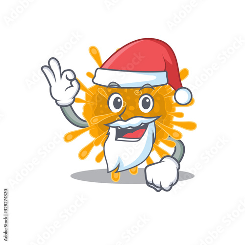 coronaviruses in Santa cartoon character design showing ok finger © kongvector