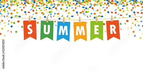 summer party flag and confetti background vector illustration EPS10