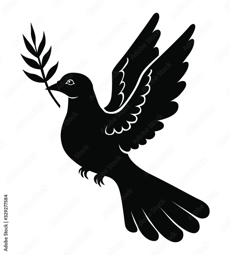 Obraz premium Vector illustrations of dove with palm branch silhouette