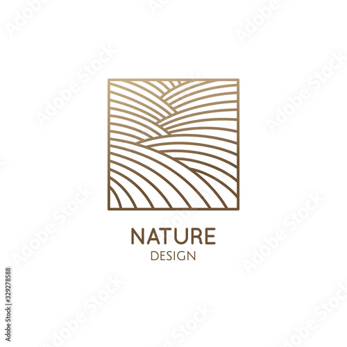 Nature abstract pattern. Linear logo of fields, hills or structure of water. Square icon of landscape. Vector emblem, badge for travel, alternative medicine, ecology