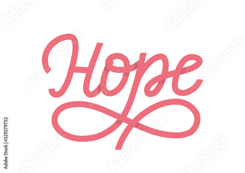 Hope lettering single word as vector concept of breast cancer survivers. A pink ribbon shape word as believe in jesus and hope vector concept. Vector illustration EPS 10