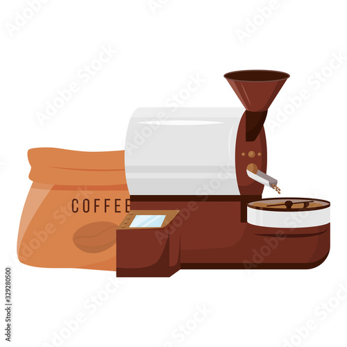 Roaster machine cartoon vector illustration. Arabica and robusta supplier services. Small business. Equipment for coffee beans flat color object. Automated technology isolated on white background