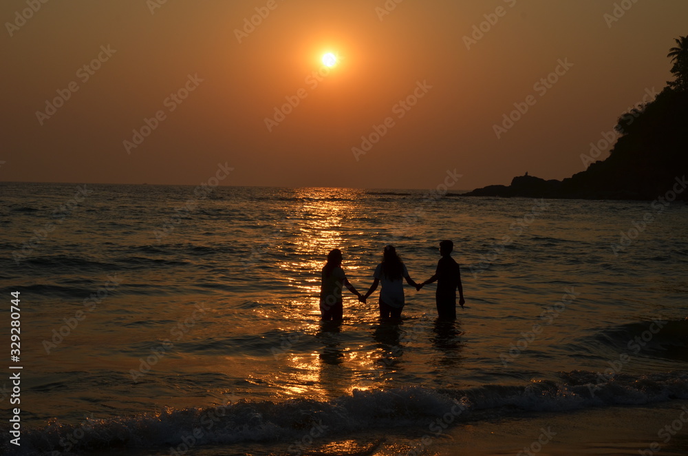 Beautiful sunset on the Arabian Sea. Vacation concept in India. North Goa. February 2020 Beautiful sunset on the Arabian Sea. Vacation concept in India. North Goa. February 2020