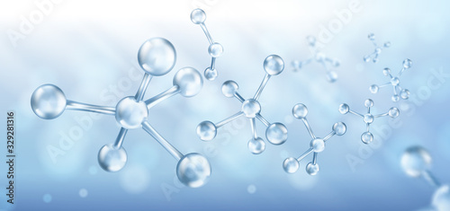 Glass molecules model. Reflective and refractive abstract molecular shape. Vector illustration