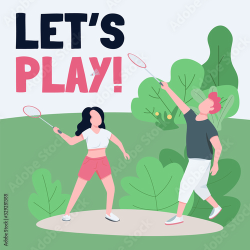 Active rest social media post mockup. Lets play phrase. Web banner design template. Healthy lifestyle, outdoor games booster, content layout with inscription. Poster, print ads and flat illustration