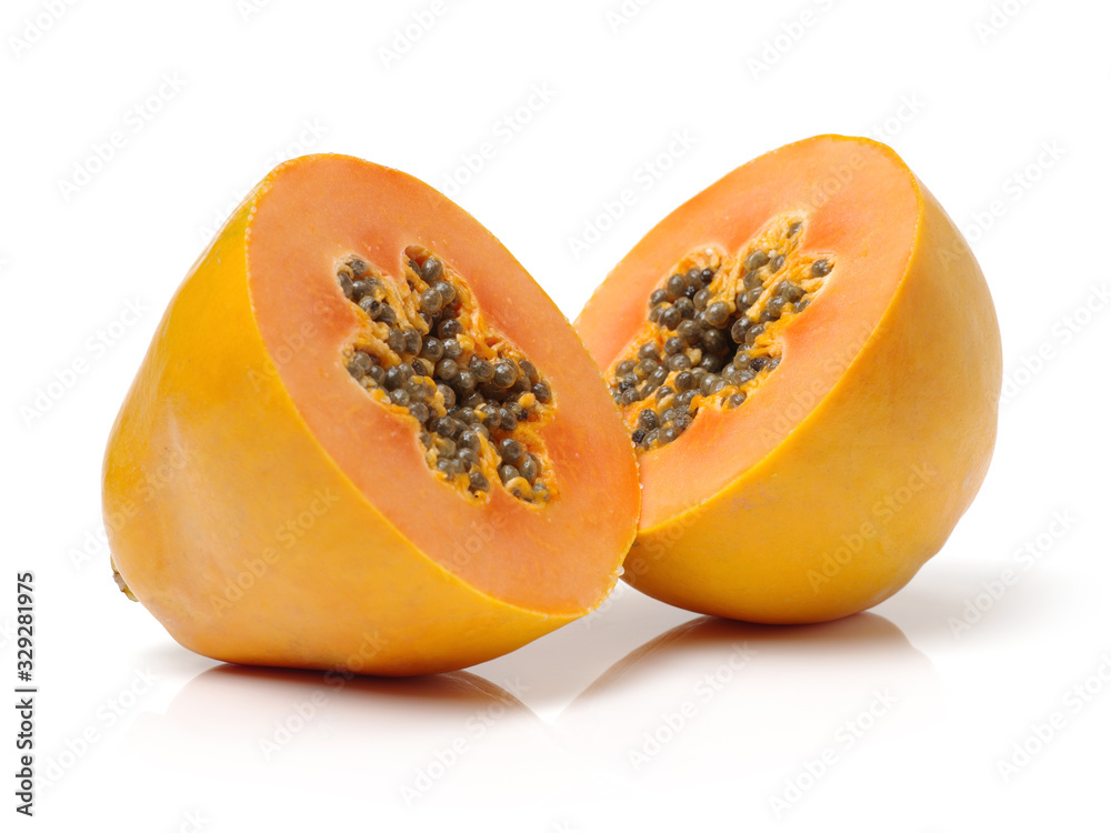 Papaya fruit sliced isolated on a white background