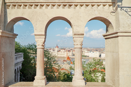 Hungarian capital viewed trough arches.