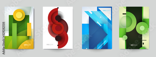 Set of minimal template in paper cut style design for branding, advertising with abstract shapes. Modern background for covers, invitations, posters, banners, flyers, placards. Vector illustration.