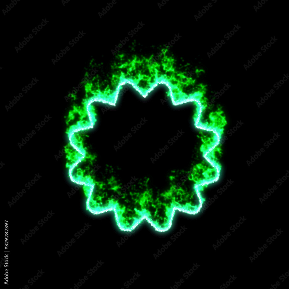 The symbol certificate burns in green fire The symbol certificate burns in green fire