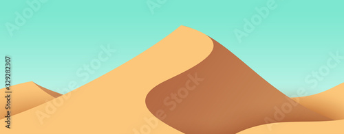 Cartoon desert sand dunes. Bright nature landscape. Minimalistic vector composition. Panoramic background illustration.